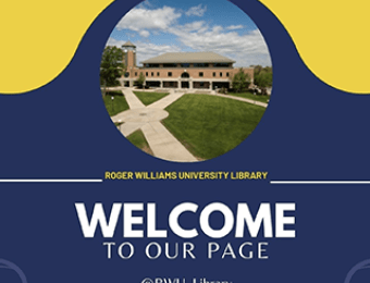 Image of the library with the words Welcome To Our Page @rwu_library