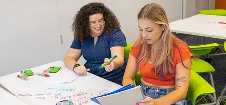 Student works with professor