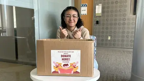 Book donation box on the second floor landing of GHH