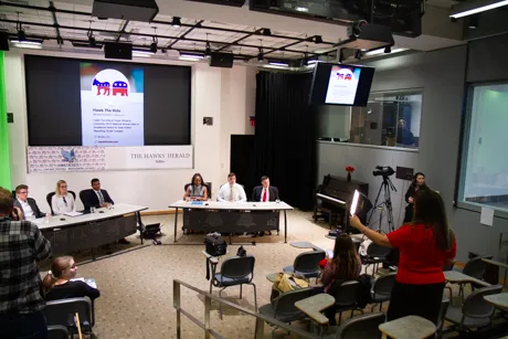 Journalism students produce live news coverage of election night.