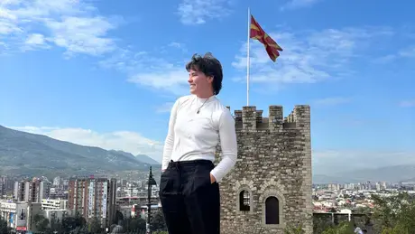 Zoey Cormican ’25 stands at the Skopje Fortress in North Macedonia.