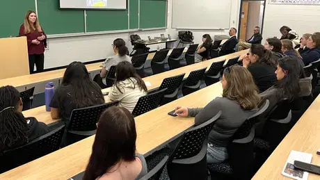 Maureen Boyle speaks to RWU students.