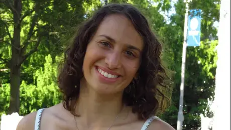 Sophia Thomas smiling at Roger Williams University