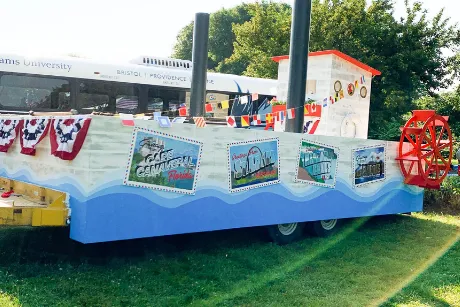 A float made to look like a steamboat.