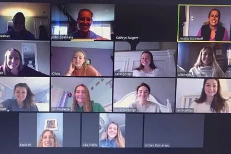 Screenshot of a group Zoom call.