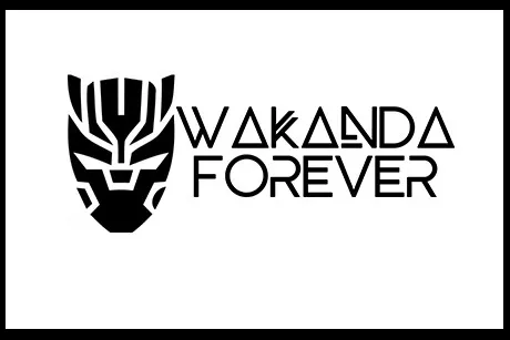 Wakanda Forever text with Black Panther image.