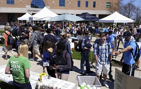 Students explore the festival on campus.