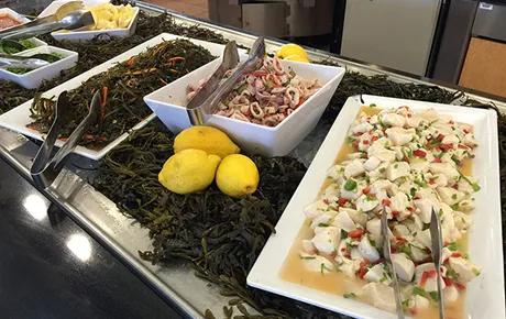 Meal options on display at the dining commons.