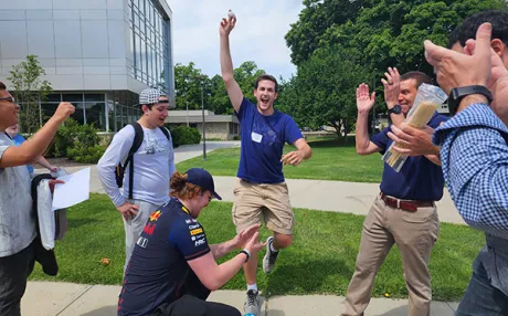 Students celebrate egg toss activity