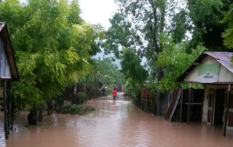A village in Haiti, flooded and destroyed by a hurricane.