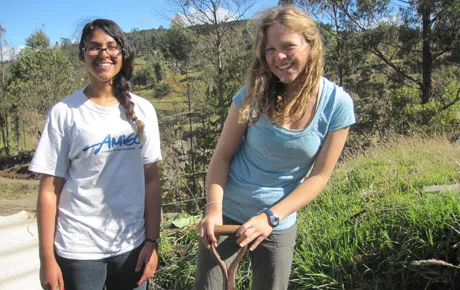Students working at a volunteer site