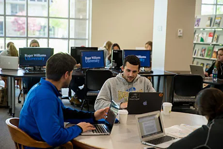 Students studying in library.