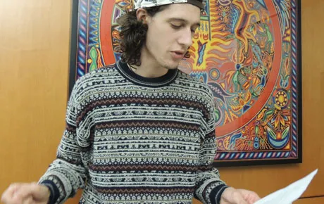 Student reads slam poetry