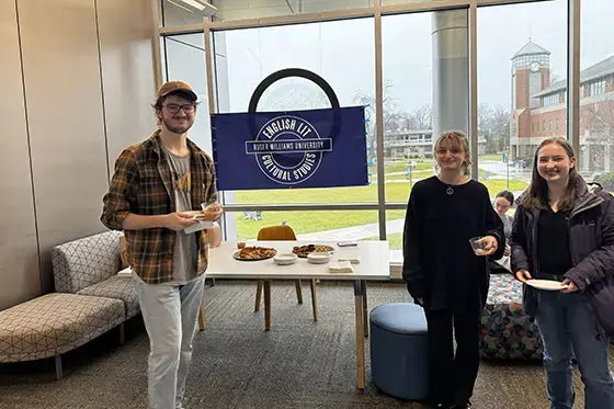 3 students in Global Heritage Hall