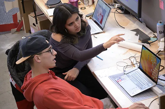 Architecture students working collaboratively