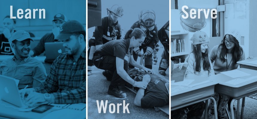 header image for Learn Work Serve return to class at RWU