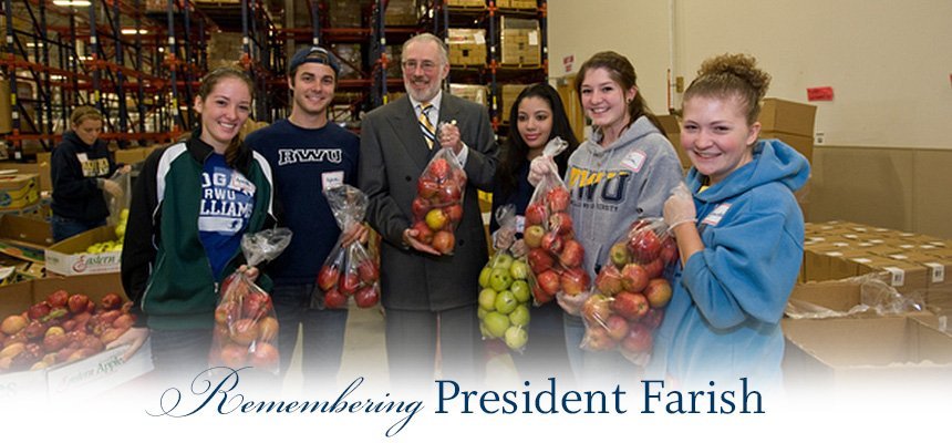 President Farish with students at a food shelter.