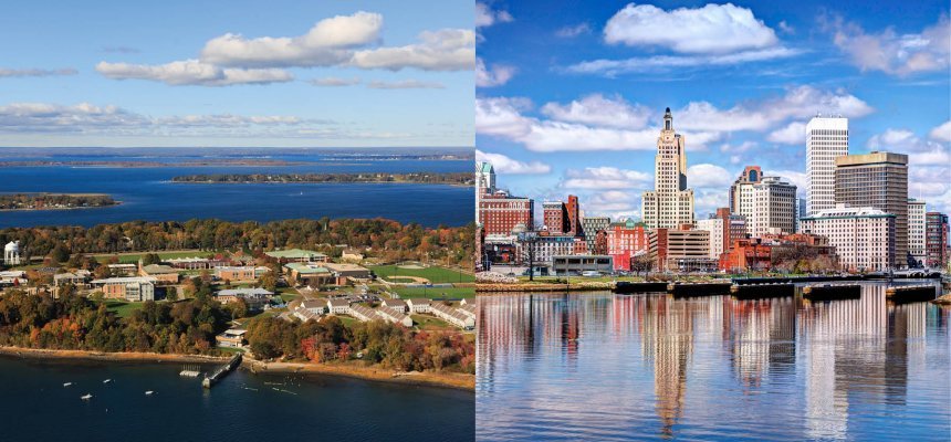 split screen image of Bristol and Providence areas