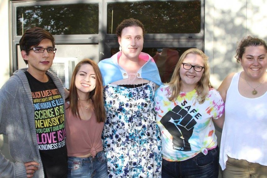 Five Roger Williams Students attending the Fall 2017 Queer and Trans Welcome Reception.