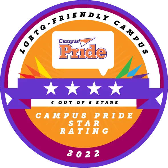 Campus Pride badge showing that RWU received 4 out of 5 stars for LGBTQ+ inclusivity