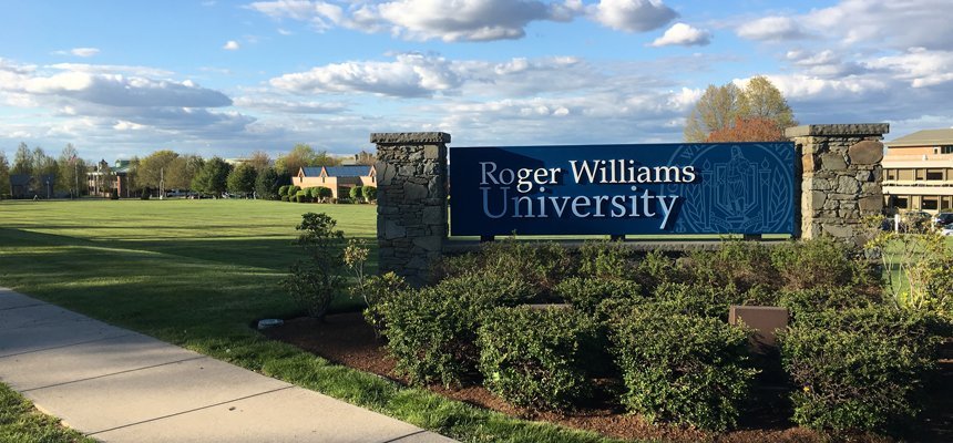RWU sign in front of campus