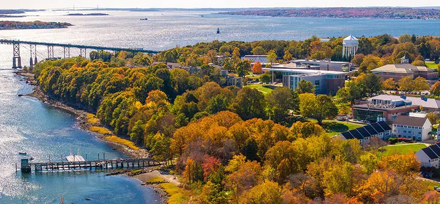 Bristol campus from above showing the bay on three sides