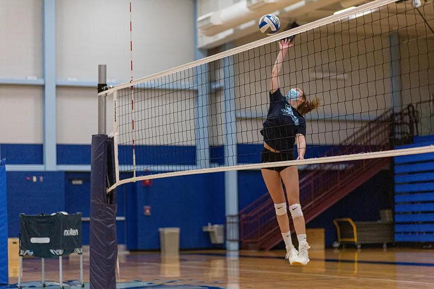 Athlete jumps for ball 
