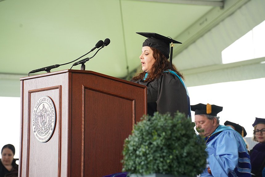 Student graduate speaker Kimberly Tebow '22