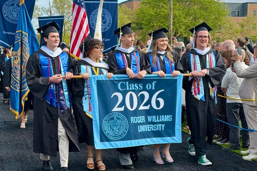 The Class of 2026 processions during Commencement's main ceremony on the Paolino Field.