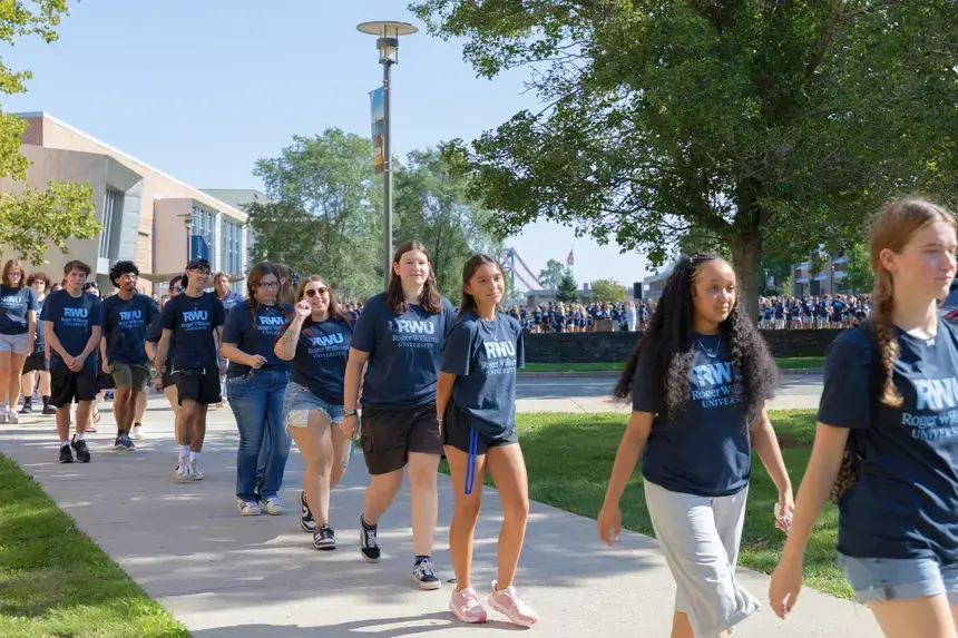 The Class of 2030 begins their academic journey at Roger Williams University with a procession to the Convocation ceremony.