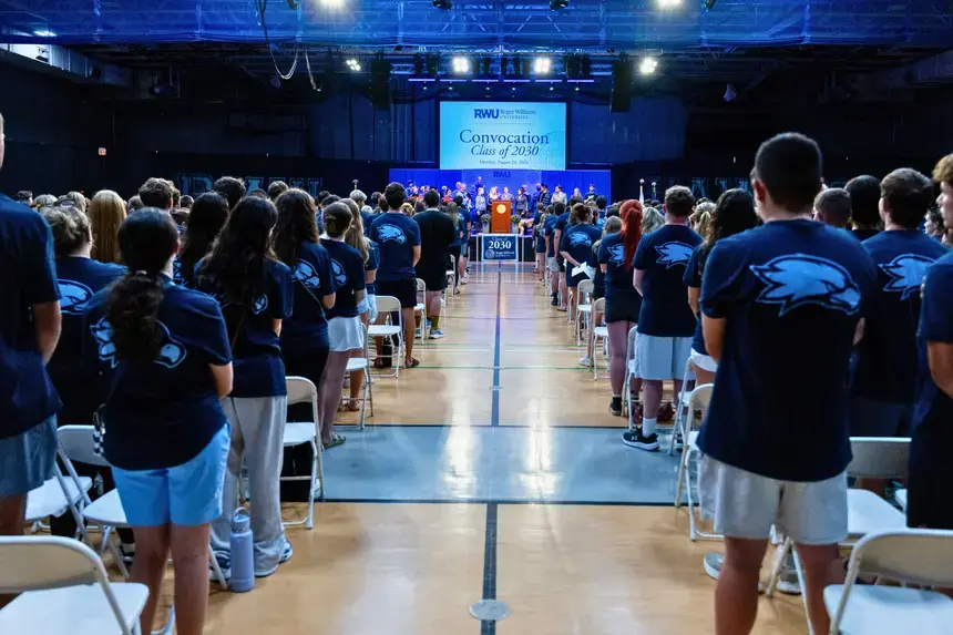 The Class of 2030 gathers in the Campus Recreation Center's Field House.