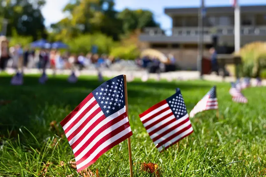 Flags are placed in the D'Angelo Common.