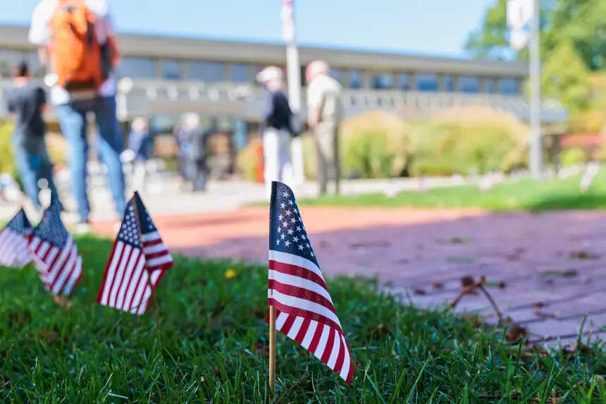 Flags are placed in the D'Angelo Common.