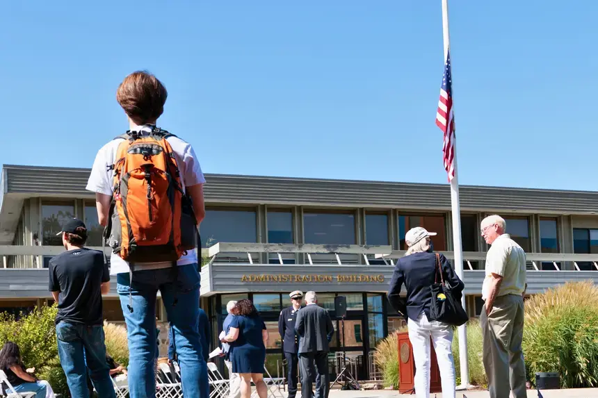 Students listen to speakers during the Sept. 11 remembrance event.