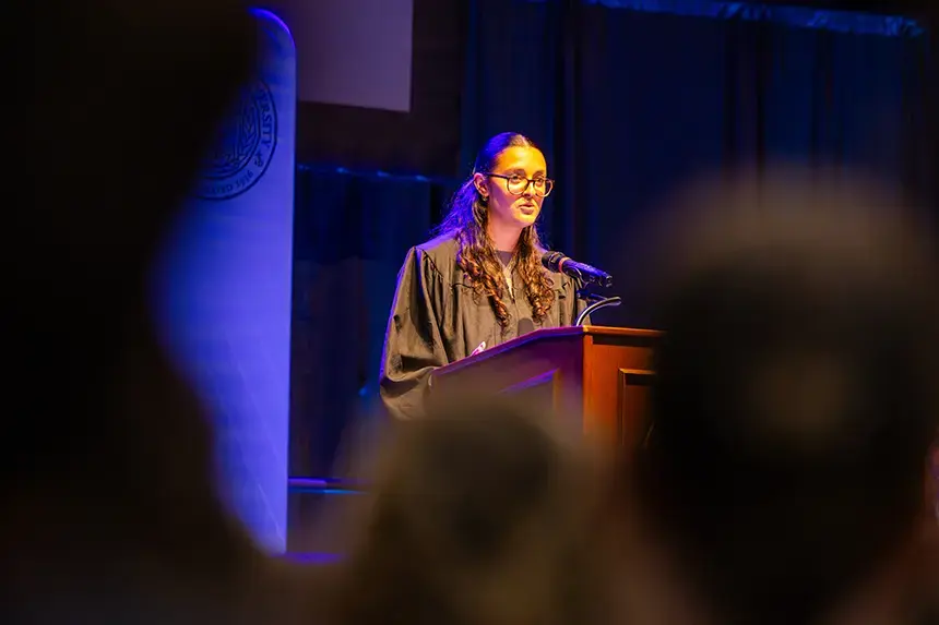 Student Senate President Emma Morin inspires her fellow Hawks to take advantage of campus opportunities and build meaningful connections.