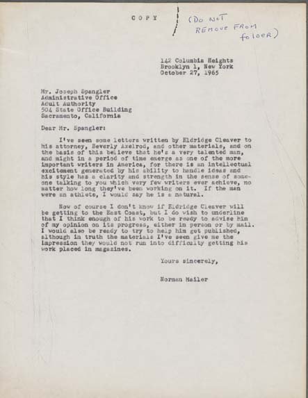 Letter of endorsement from Norman Mailer
