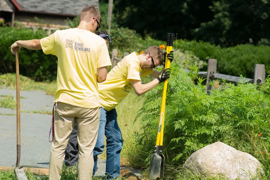 Students working on a hole.