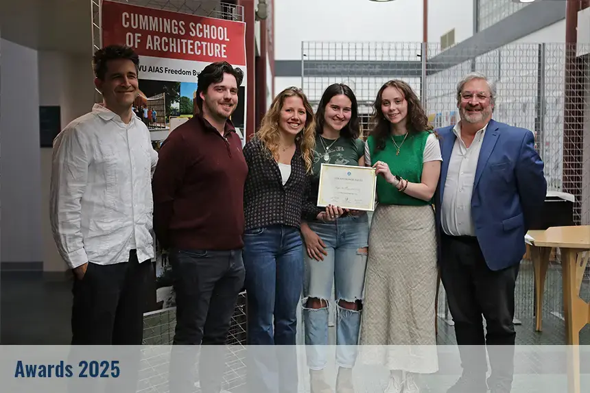 Students posing with their AIAS design award