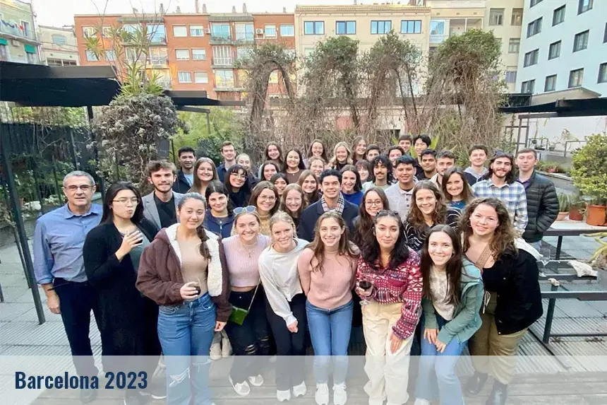 Students celebrating outside the Barcelona Architecture Center