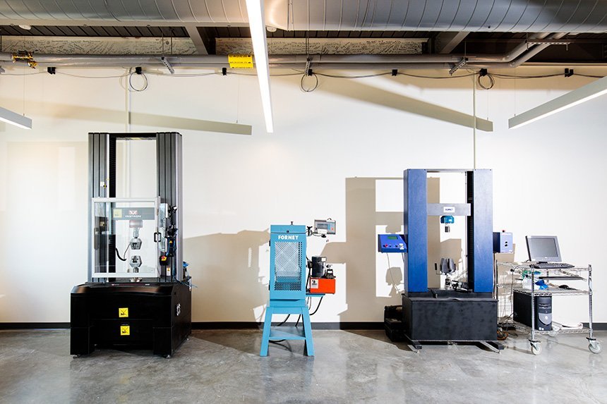 Tensile and compression testing machines in the Mechanics and Materials Lab