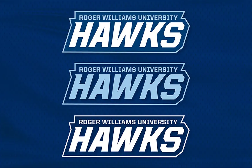 Three versions of the phrase Roger Williams University Hawks