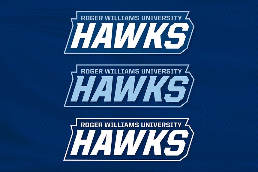 Three versions of the phrase Roger Williams University Hawks