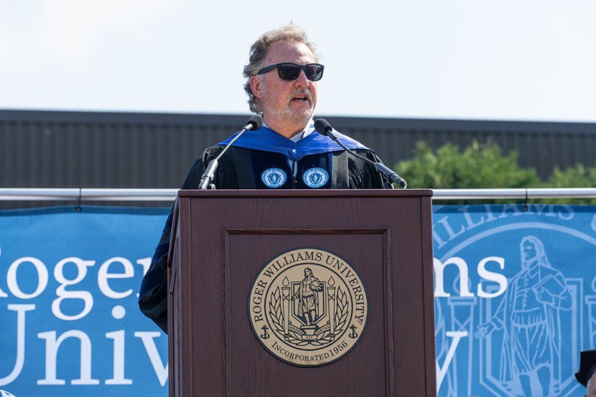 John King delivers a speech during Convocation. 