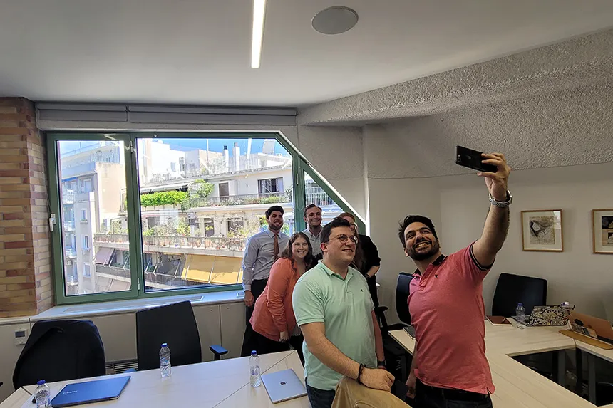 MBA students take a selfie with CEO.