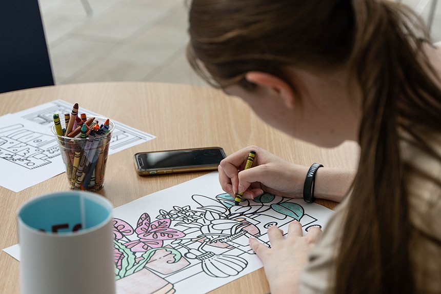 A student coloring at SASH. 