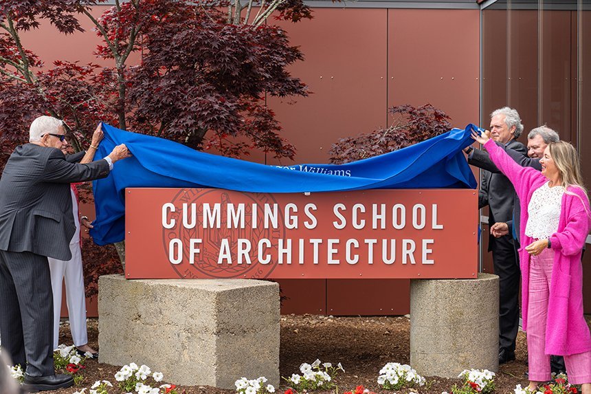 The unveiling of the Cummings School of Architecture sign 