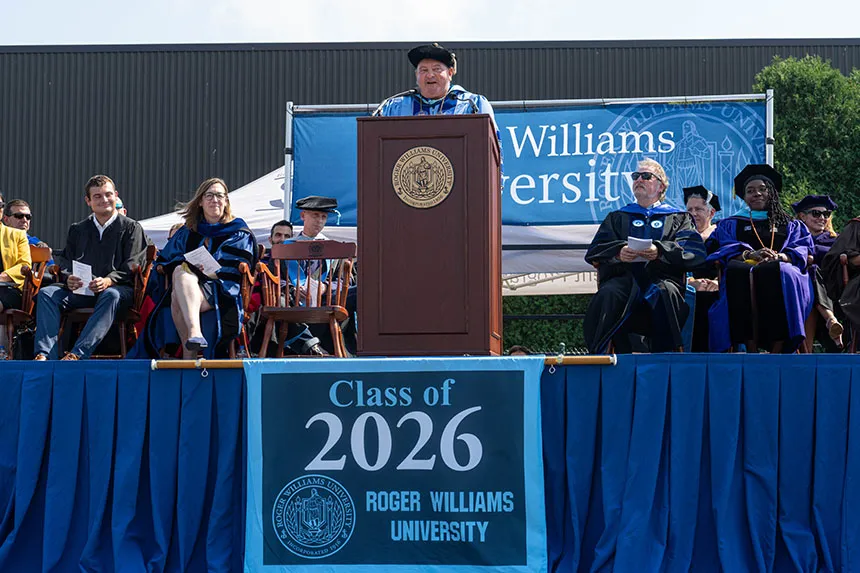 President Miaoulis speaks during Convocation.