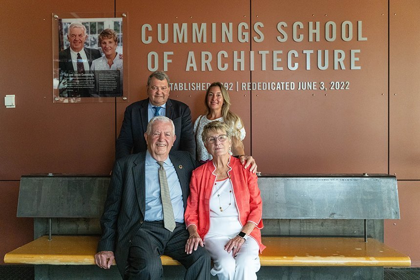 The dedication to Bill and Joyce Cummings inside the School of Architecture building