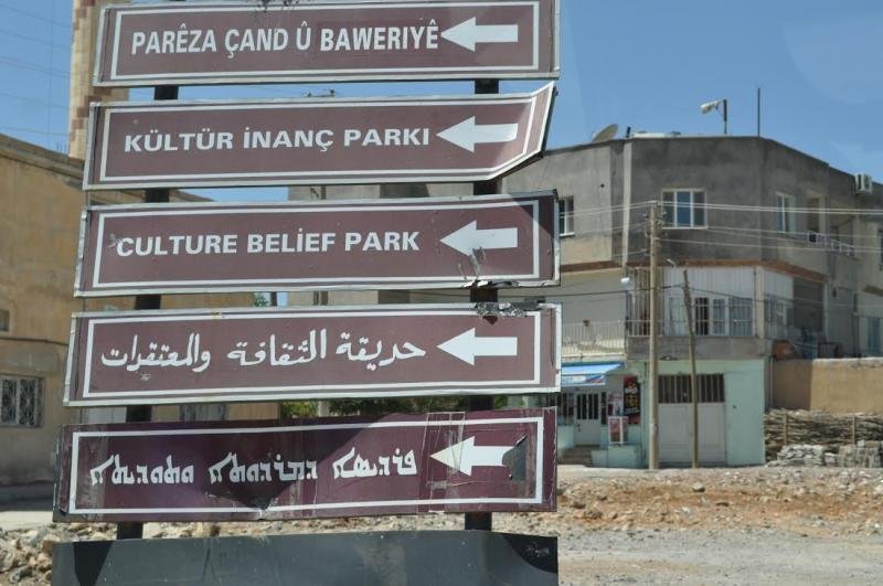 Signs to Cultural Belief Park in different languages