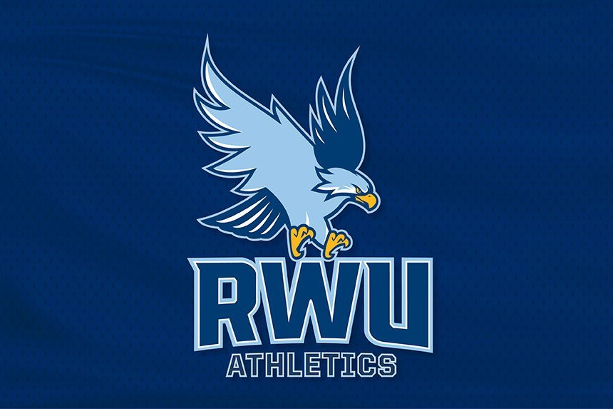 An illustration of a hawk flying with the words RWU Hawks